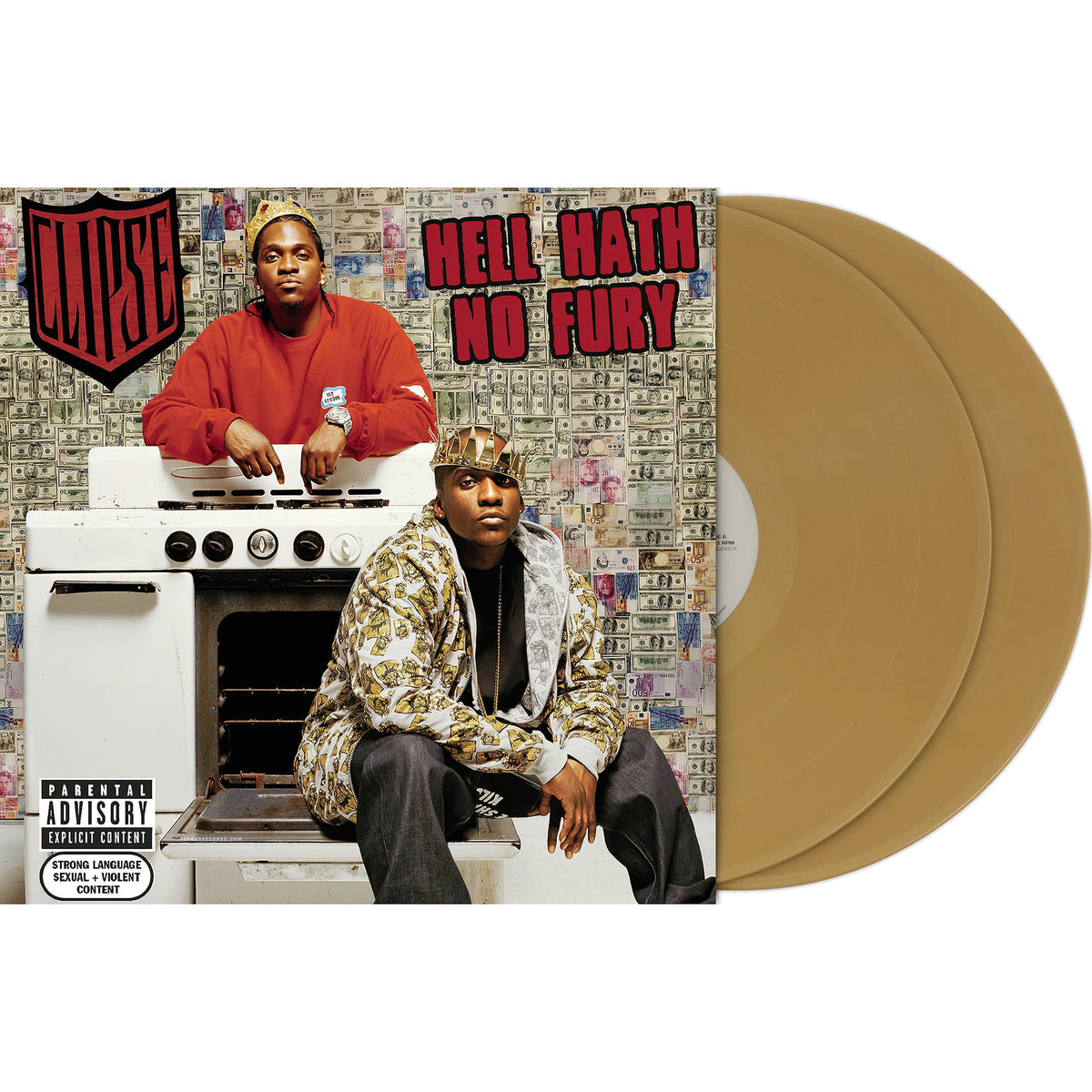 Clipse Hell Hath No Fury, 2LP gold vinyl, packshot, gatefold, Pharrell Williams production, East Coast rap