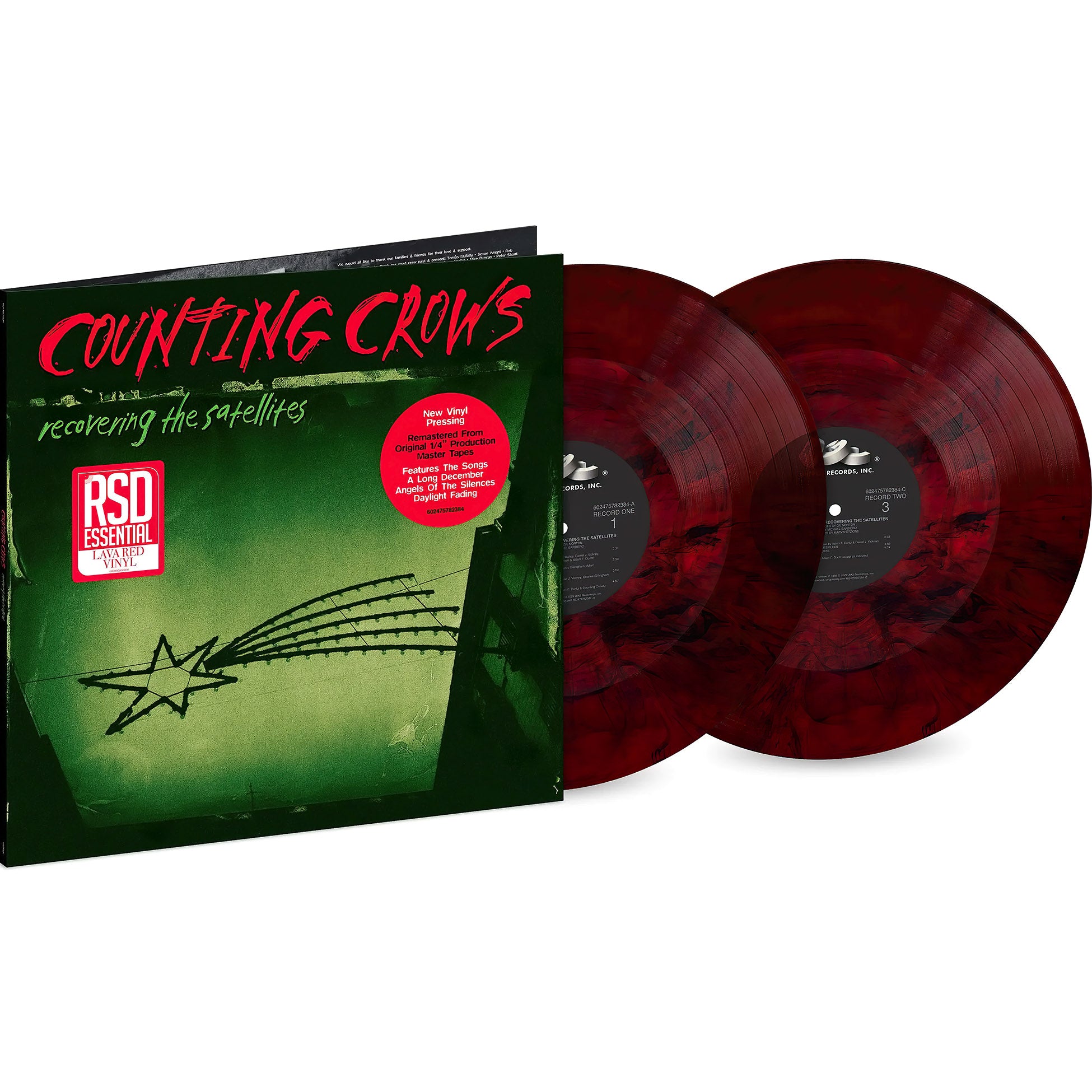 Counting Crows - Recovering The Satellites packshot, standard weight red lava vinyl 2LP, RSD Essential Limited Edition -- ToucanRecords.com