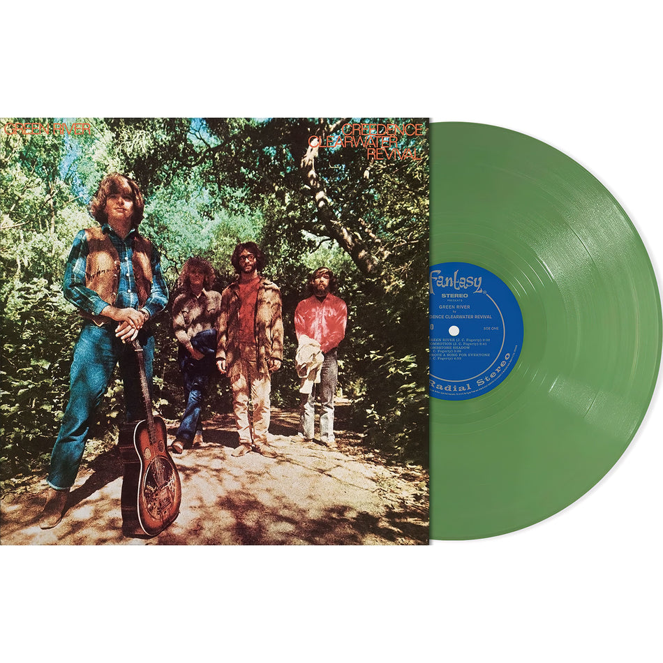 Creedence Clearwater Revival (CCR) Green River vinyl record packshot, olive green color LP, swamp rock heritage