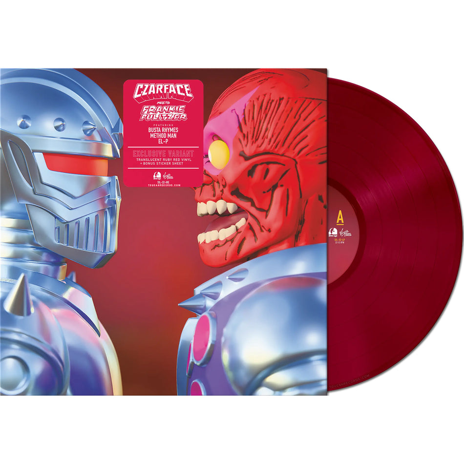 Czarface Meets Frankie Pulitzer packshot for Indie Exclusive Ruby Red vinyl LP with sticker sheet at ToucanRecords.com