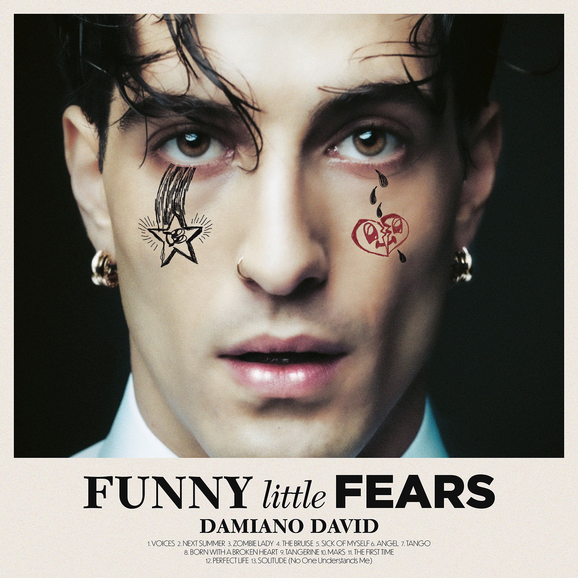 Damiano David Funny Little Fears album cover showing minimalist design and solo debut artwork