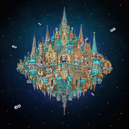 Dance Gavin Dance Pantheon album cover for Indie Exclusive Z2 limited blue and yellow splatter post-hardcore vinyl 2LP