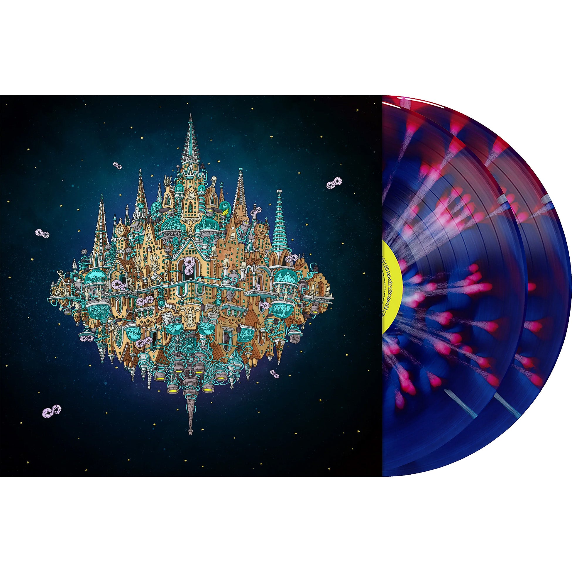 Dance Gavin Dance - Pantheon packshot, cobalt blue splatter with red & white splatter, vinyl 2-LP, progressive post-hardcore at ToucanRecords.com