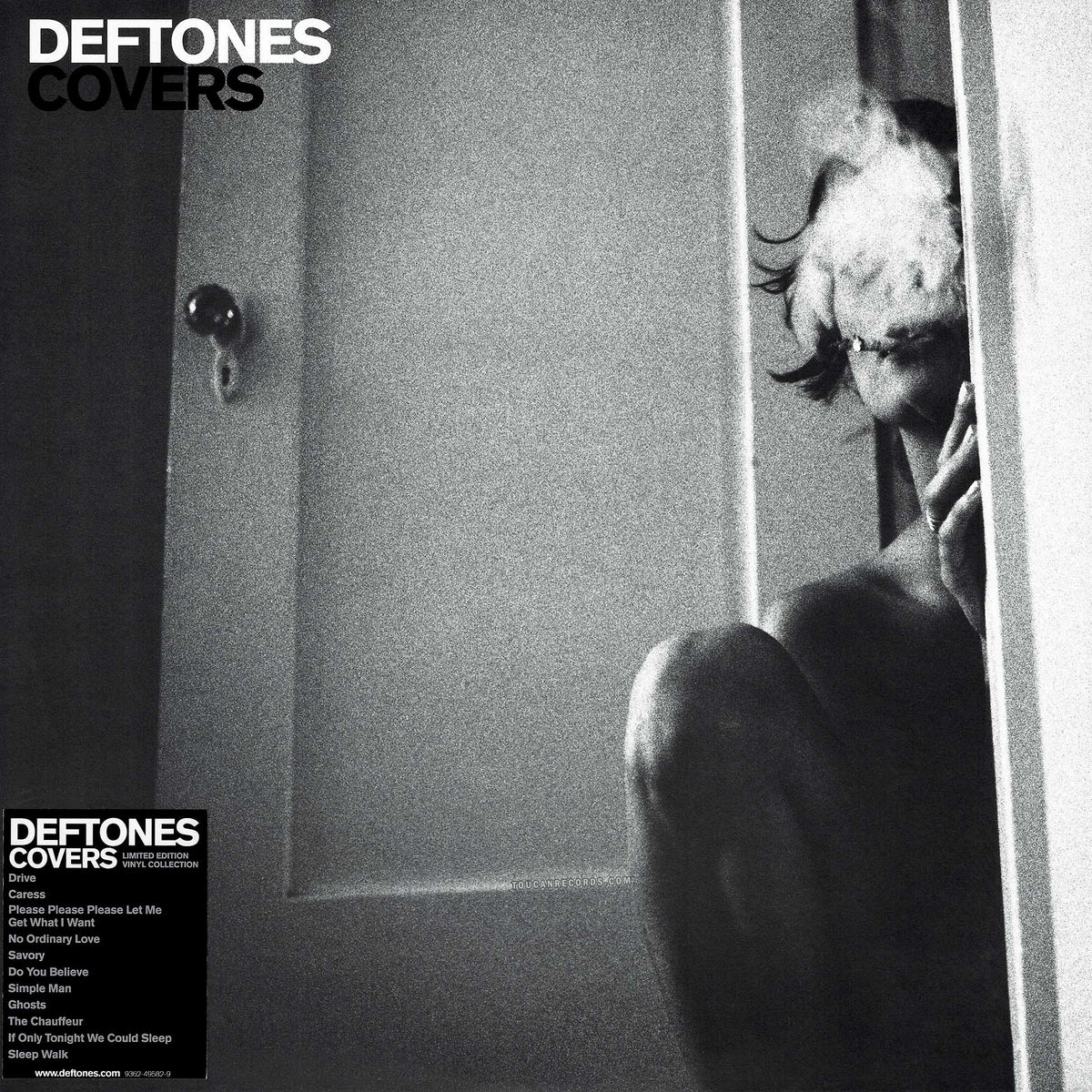 Deftones Covers album cover for the black vinyl LP with 11 cover songs including Drive and No Ordinary Love at ToucanRecords.com