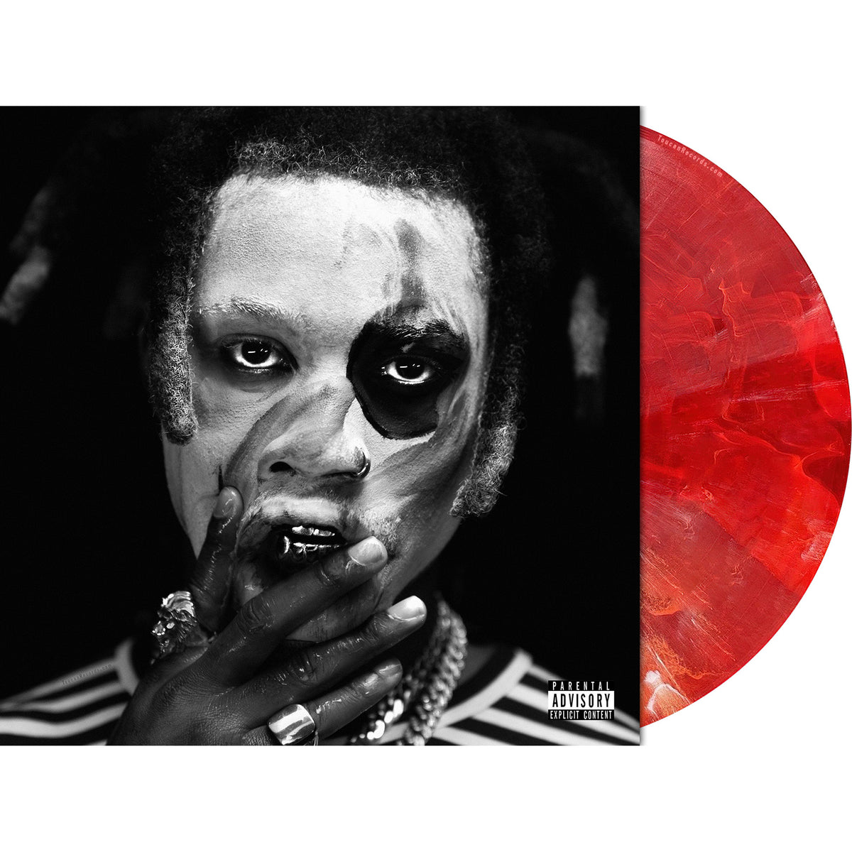 Denzel Curry TA13OO red slushie colored vinyl LP packshot available at ToucanRecords.com with printed inner sleeve