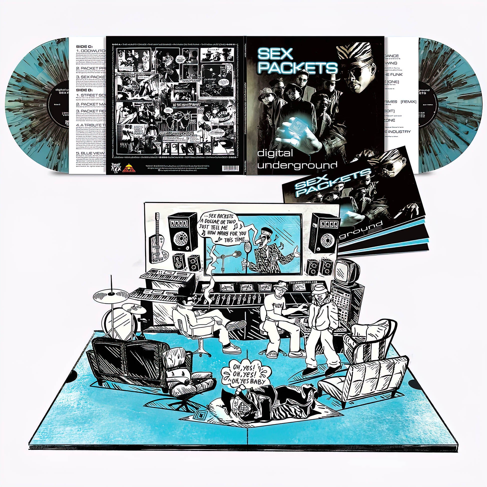 Digital Underground Sex Packets, 35th anniversary vinyl, packshot, 180g, blue vinyl with black splatter, 2LP deluxe edition, P-Funk hip hop