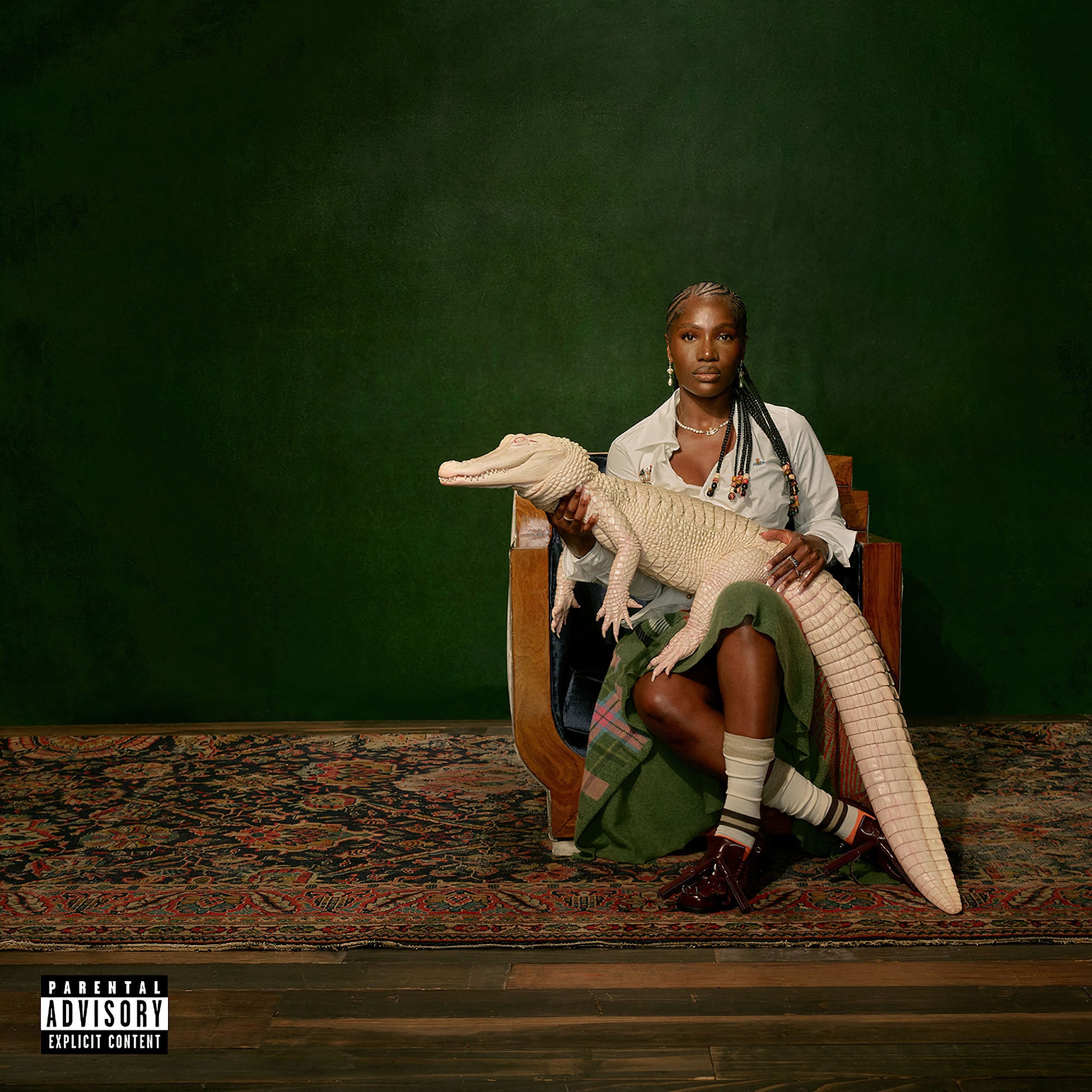 doechii, alligator bites never heal, albino alligator, emerald green background, hazel vinyl, hazel, colored vinyl, album cover, album art, cover art, vinyl, cover