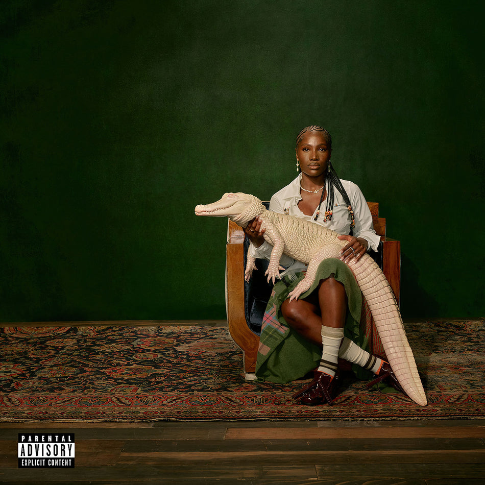 doechii, alligator bites never heal, albino alligator, emerald green background, hazel vinyl, hazel, colored vinyl, album cover, album art, cover art, vinyl, cover