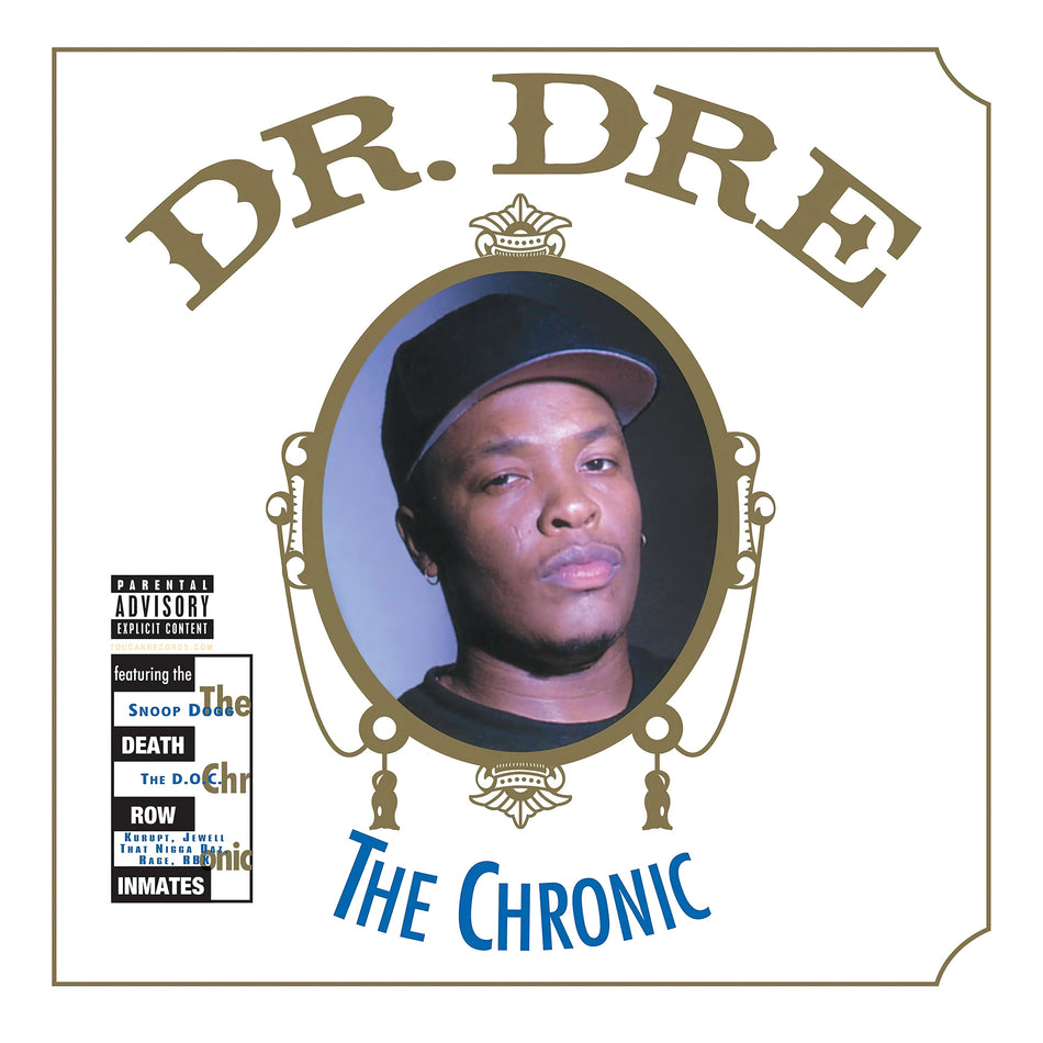 Dr. Dre The Chronic album cover, standard black 2LP pressing, G-funk and West Coast hip-hop classic from 1992
