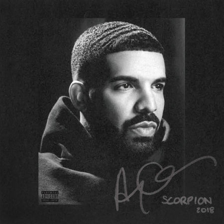 Drake - Scorpion album cover, black vinyl double LP with gatefold jacket, hip-hop release