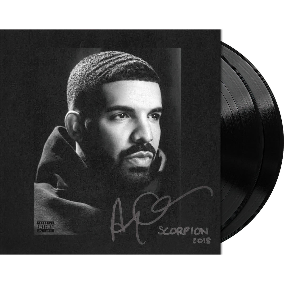 Scorpion vinyl packshot, 2 LP black vinyl pressing with gatefold, hip-hop/R&B