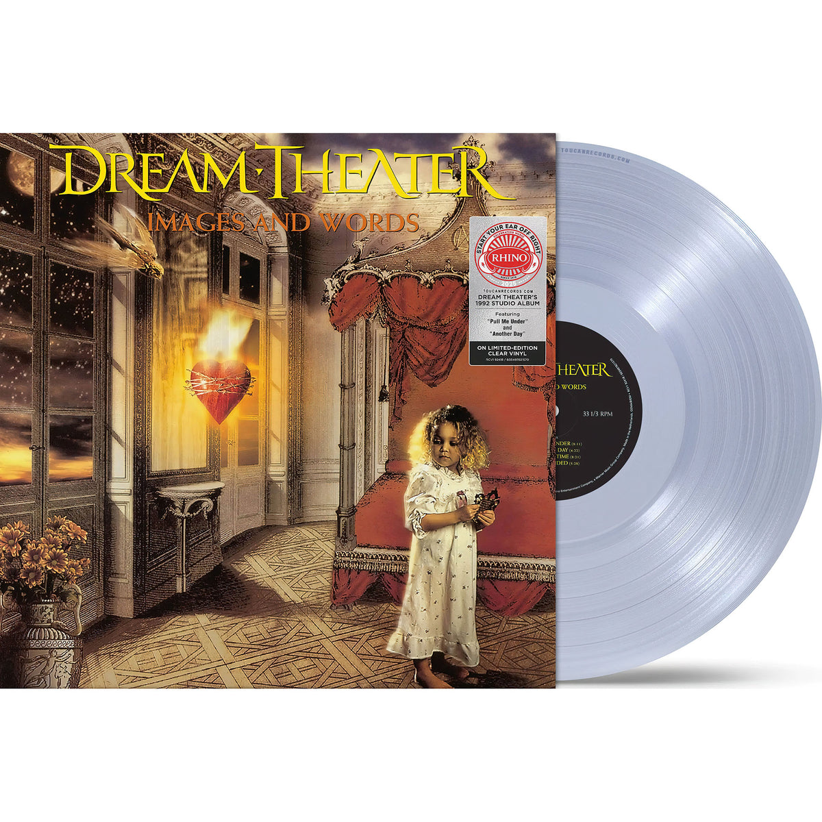 Dream Theater Images And Words clear vinyl LP packshot for the Indie Exclusive SYEOR 140g pressing of the progressive metal album. Limited Edition.