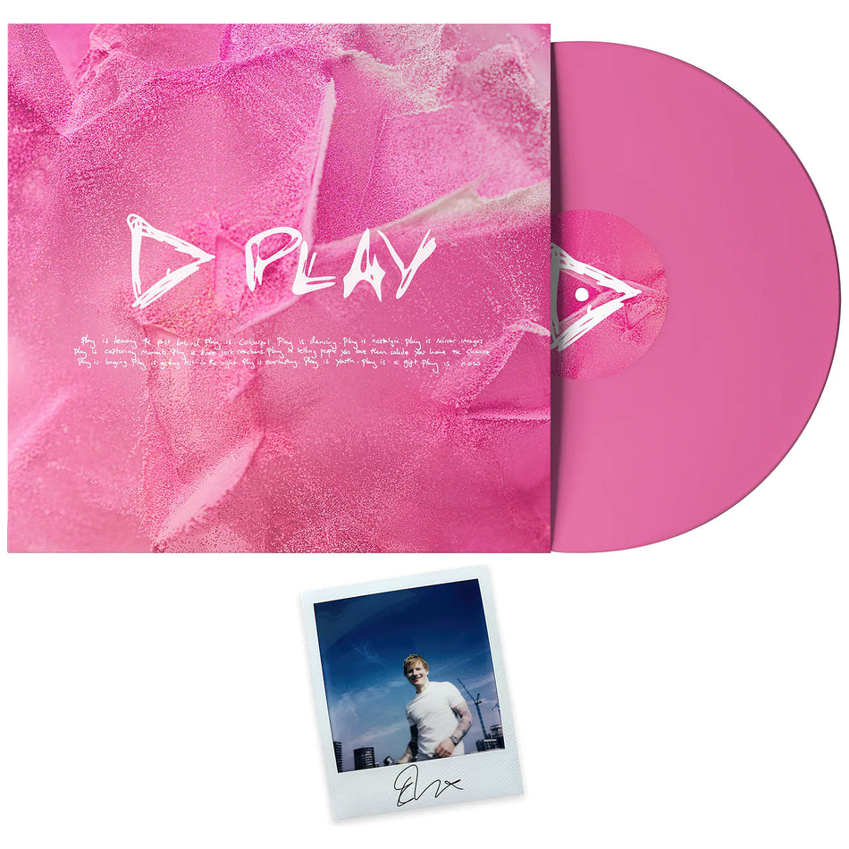 Ed Sheeran - Play packshot, pink opaque LP with signed / autographed Polaroid picture insert - ToucanRecords.com