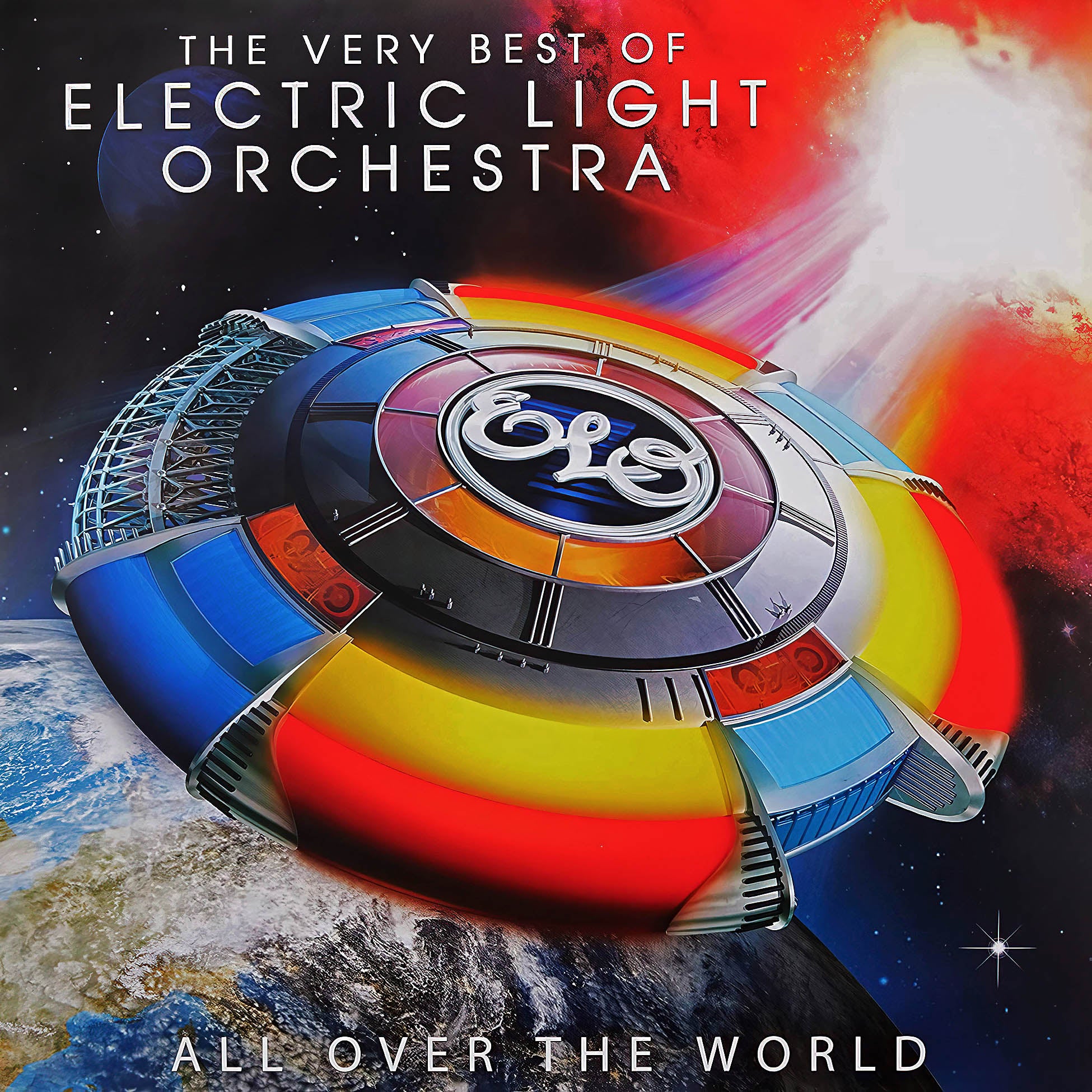 ELO All Over the World greatest hits cover art, 2 LP gatefold vinyl, 1970s symphonic rock classic