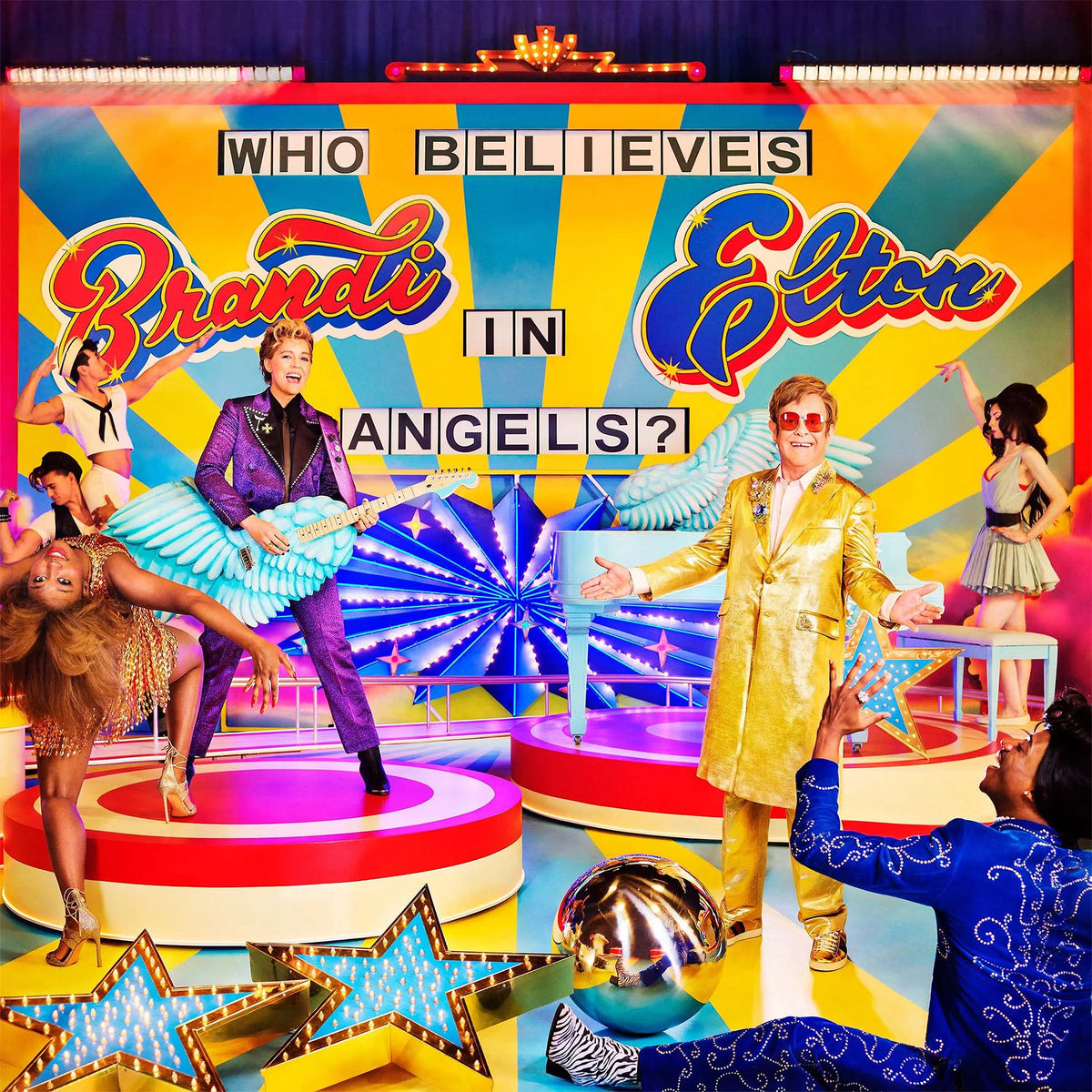 elton john, brandi carlile, who believes in angels, album cover, pink spiral, pinwheel, indie exclusive, limited edition, vinyl, album art, cover, cover art,  pink vinyl, yellow vinyl,