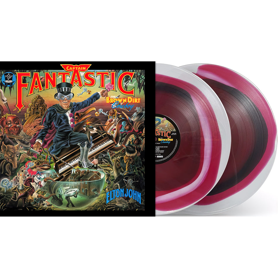 Elton John - Captain Fantastic and the Brown Dirt Cowboy packshot, raspberry swirl colour-in-colour vinyl pressing, deluxe 50th anniversary edition from ToucanRecords.com