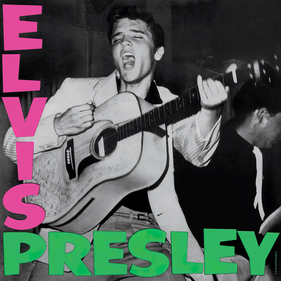 Elvis Presley self-titled debut album cover art black vinyl LP 1956, iconic  pink & green lettering ToucanRecords.com