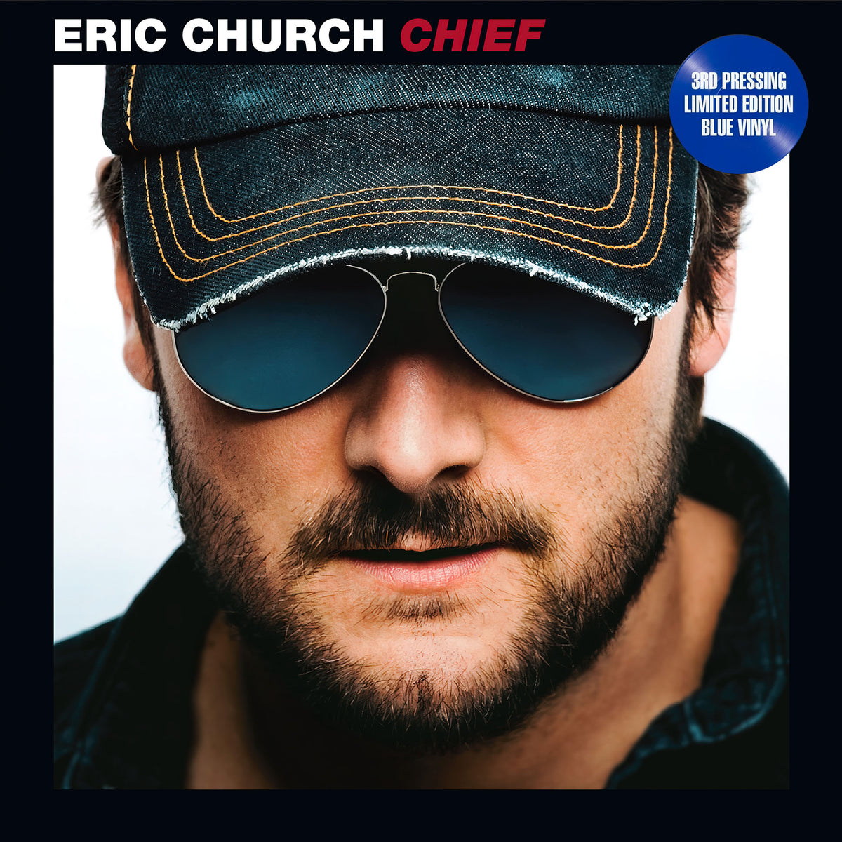 eric church, chief, 3rd pressing, limited edition, blue vinyl, colored vinyl, album cover, album art. cover, cover art, vinyl,