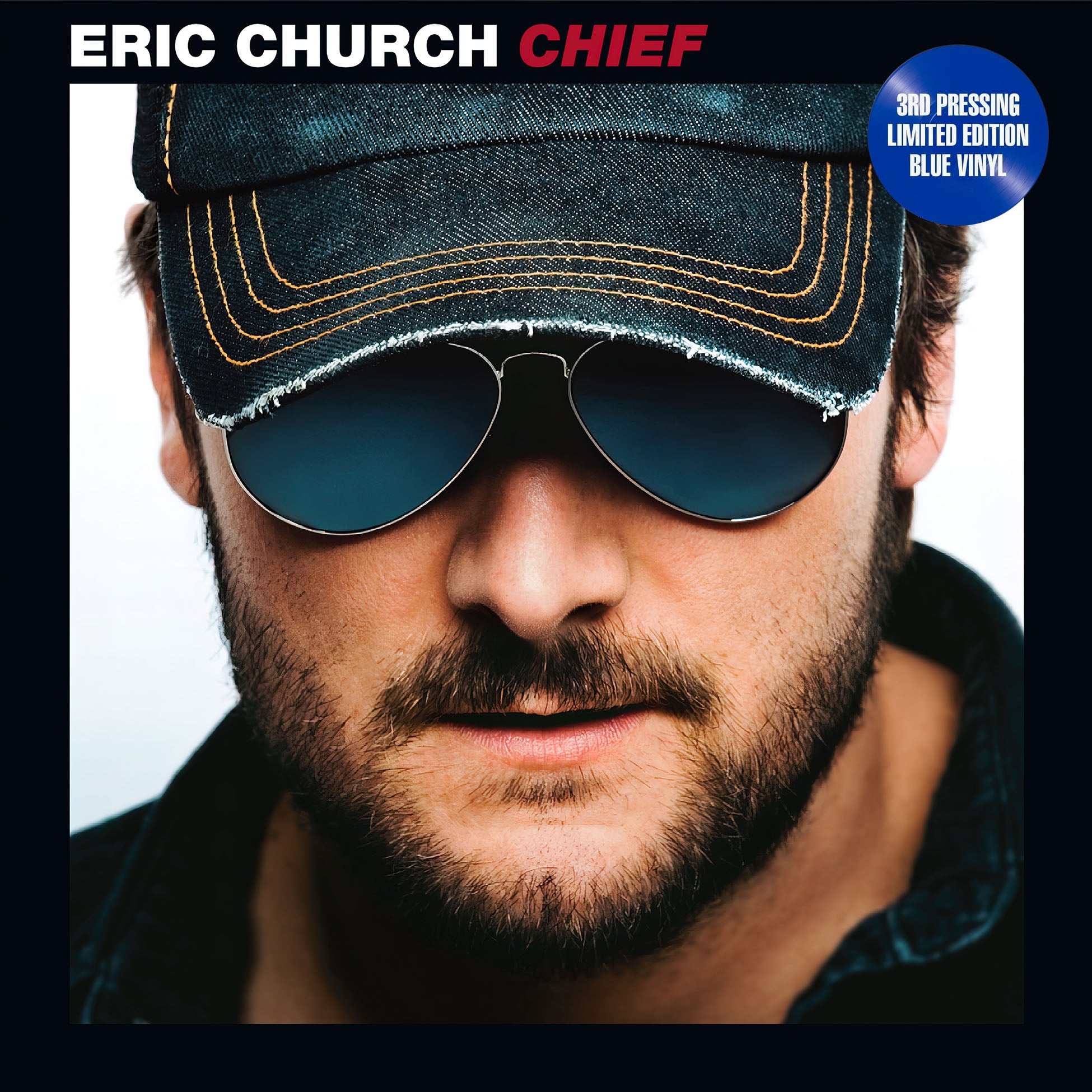 eric church, chief, 3rd pressing, limited edition, blue vinyl, colored vinyl, album cover, album art. cover, cover art, vinyl,