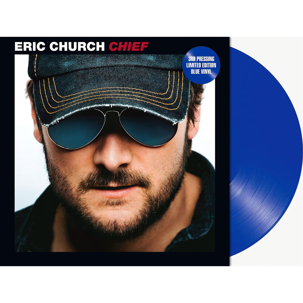 eric church, chief, 3rd pressing, limited edition, blue vinyl, packshot, colored vinyl, album cover, album art. cover, cover art, vinyl,