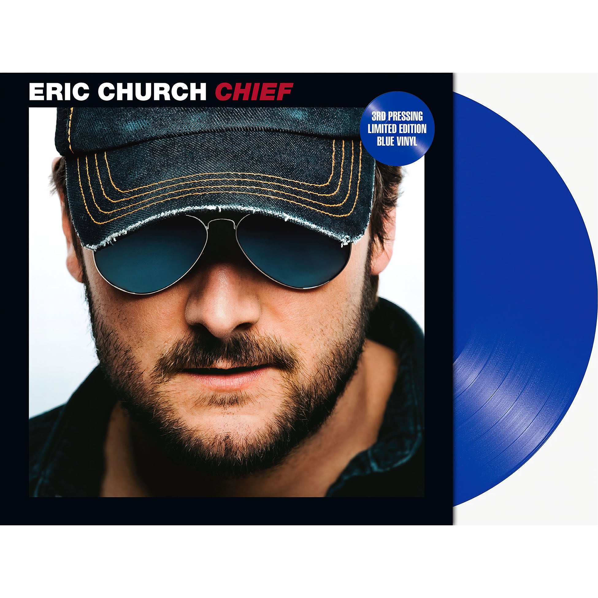 eric church, chief, 3rd pressing, limited edition, blue vinyl, packshot, colored vinyl, album cover, album art. cover, cover art, vinyl,
