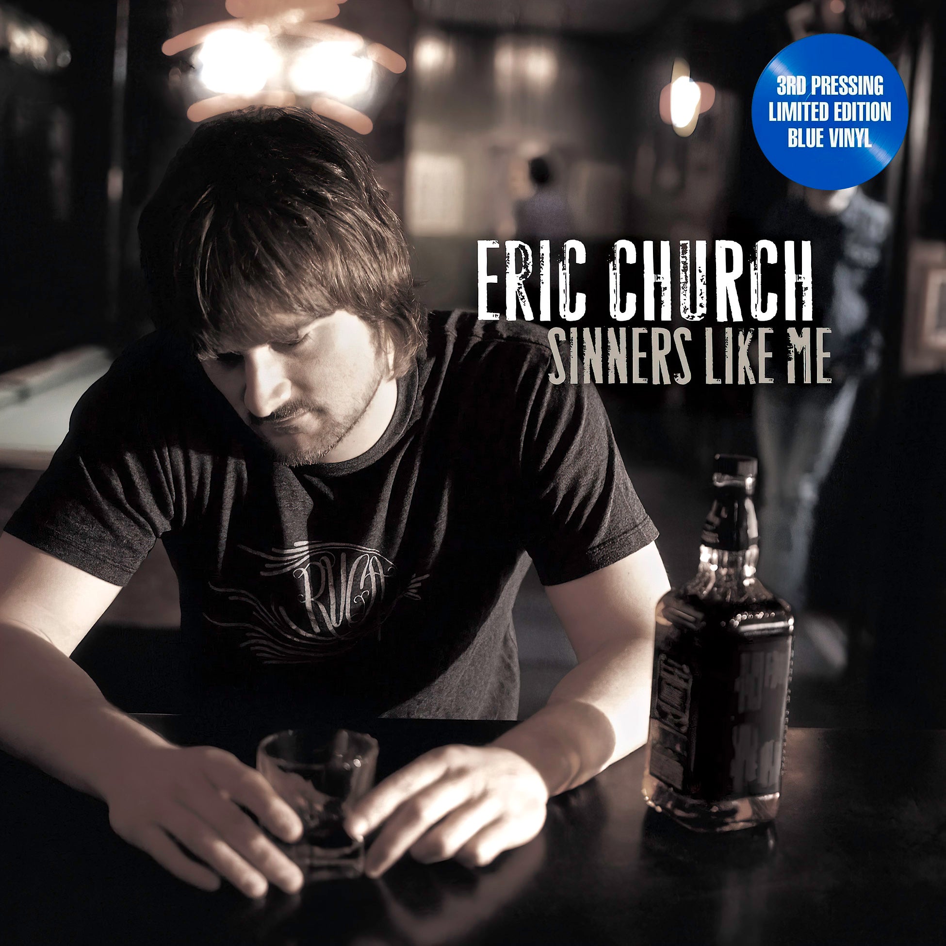 Eric Church - Sinners Like Me limited edition blue vinyl album cover. High-resolution front artwork featured on ToucanRecords.com.