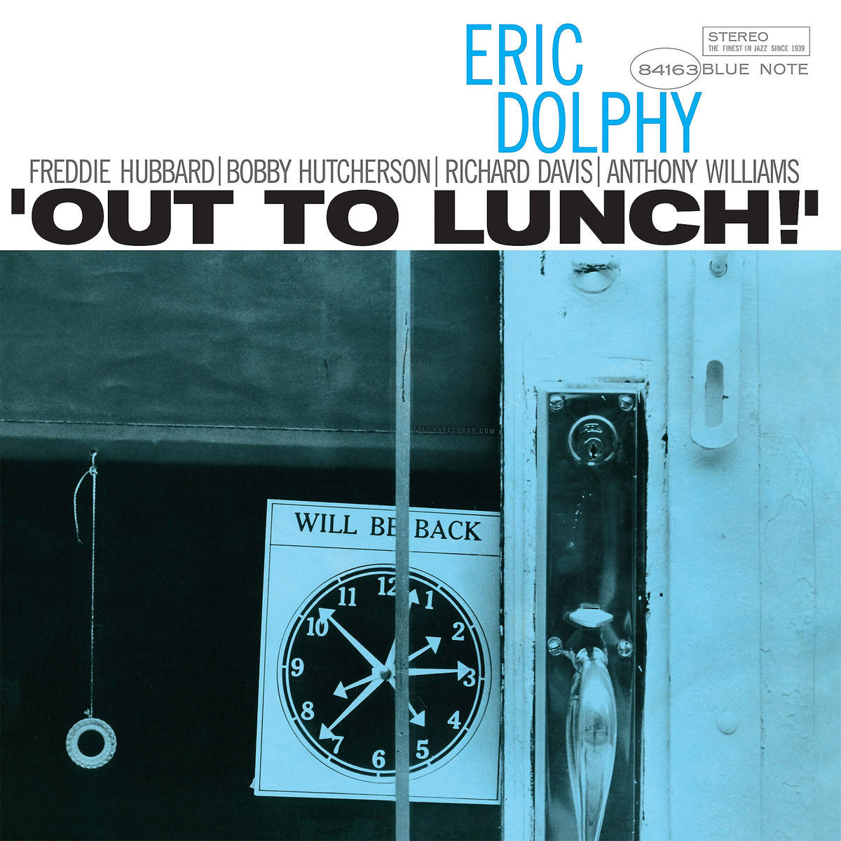 Eric Dolphy - Out To Lunch album cover featuring the Blue Note clock artwork for the Essential Vinyl Series 140g black vinyl LP.