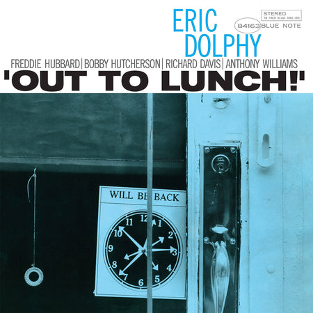 Eric Dolphy - Out To Lunch album cover featuring the Blue Note clock artwork for the Essential Vinyl Series 140g black vinyl LP.