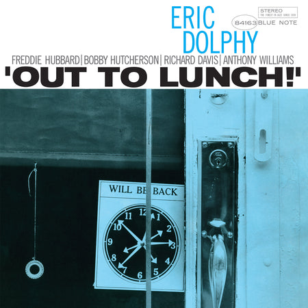 Eric Dolphy Out to Lunch 1964 Blue Note Records LP cover art, audiophile reissue, avant-garde post-bop jazz