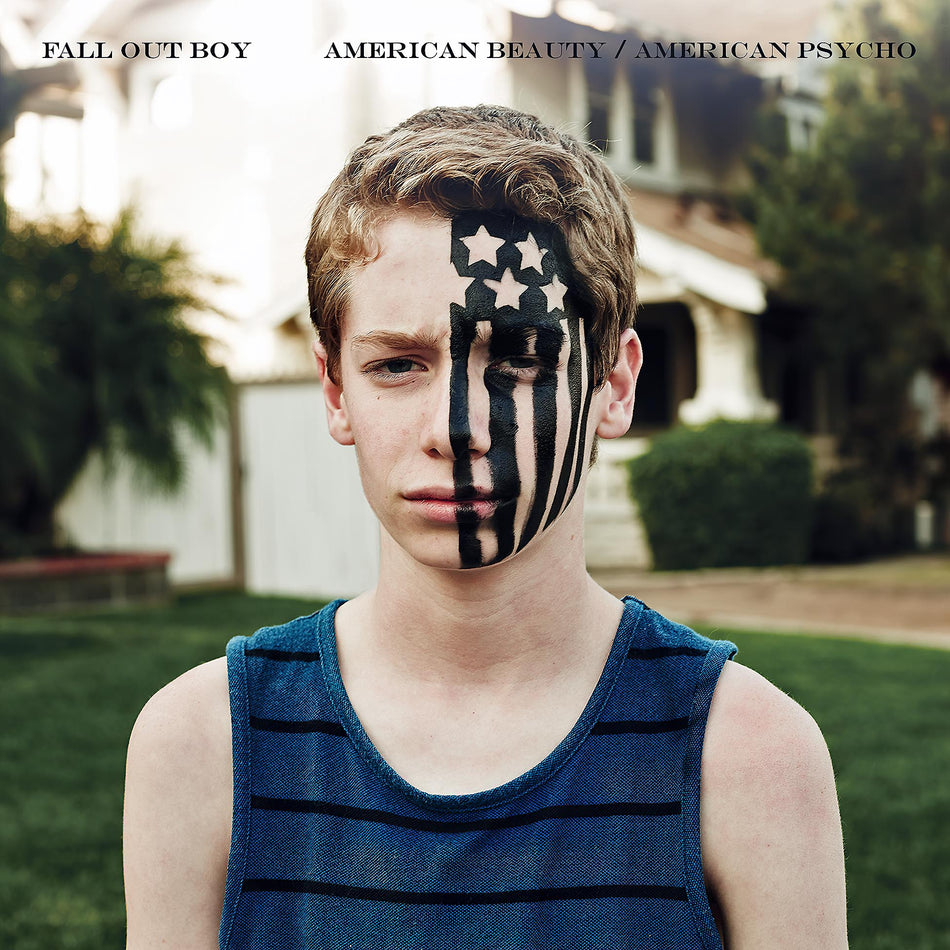 Fall Out Boy, American Beauty, American Psycho, flag face, cover, album art, vinyl, centuries, immortals, Uma Thurman,