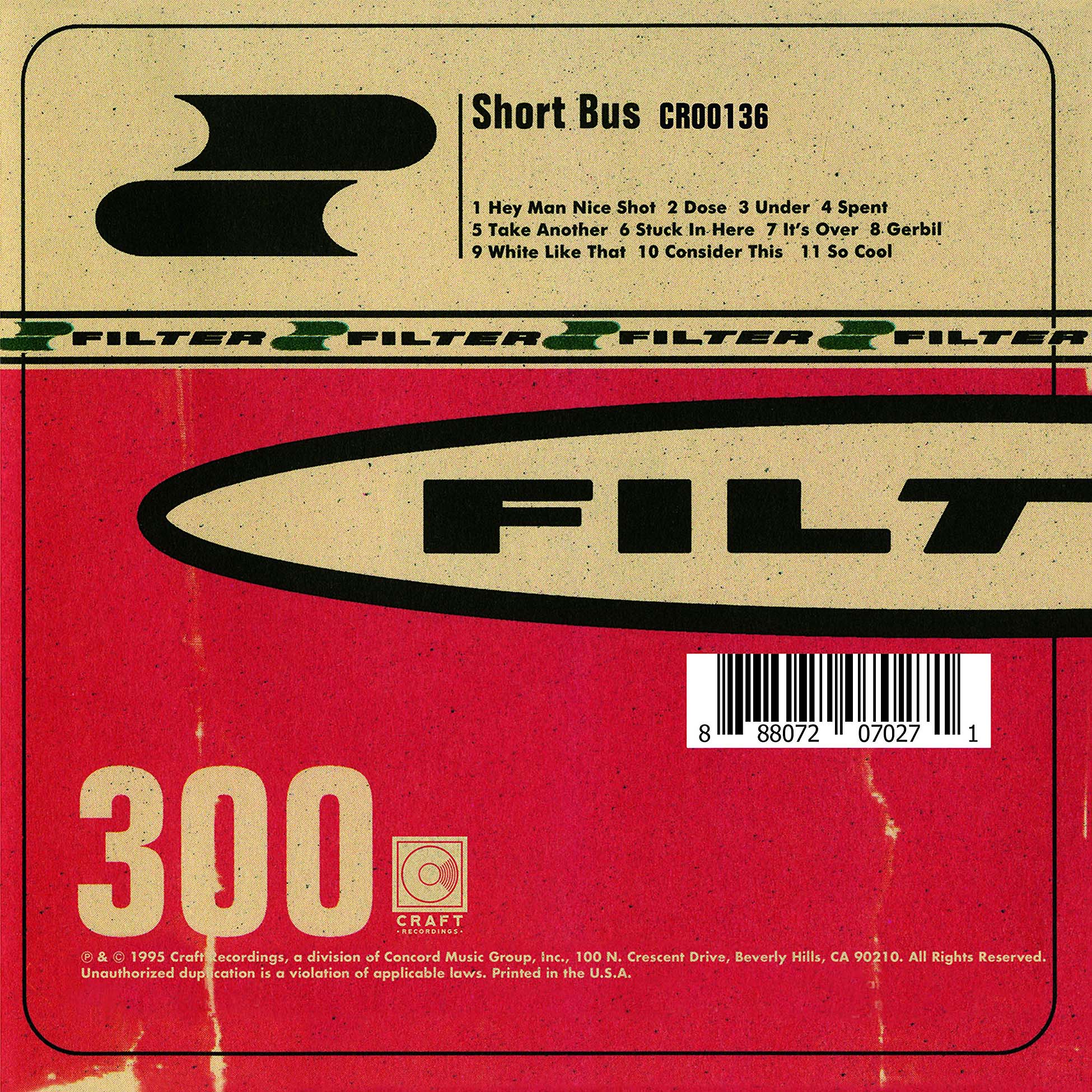 Filter – Short Bus 1995 debut album cover, black vinyl LP reissue available now at ToucanRecords.com. Includes the hit “Hey Man Nice Shot.”