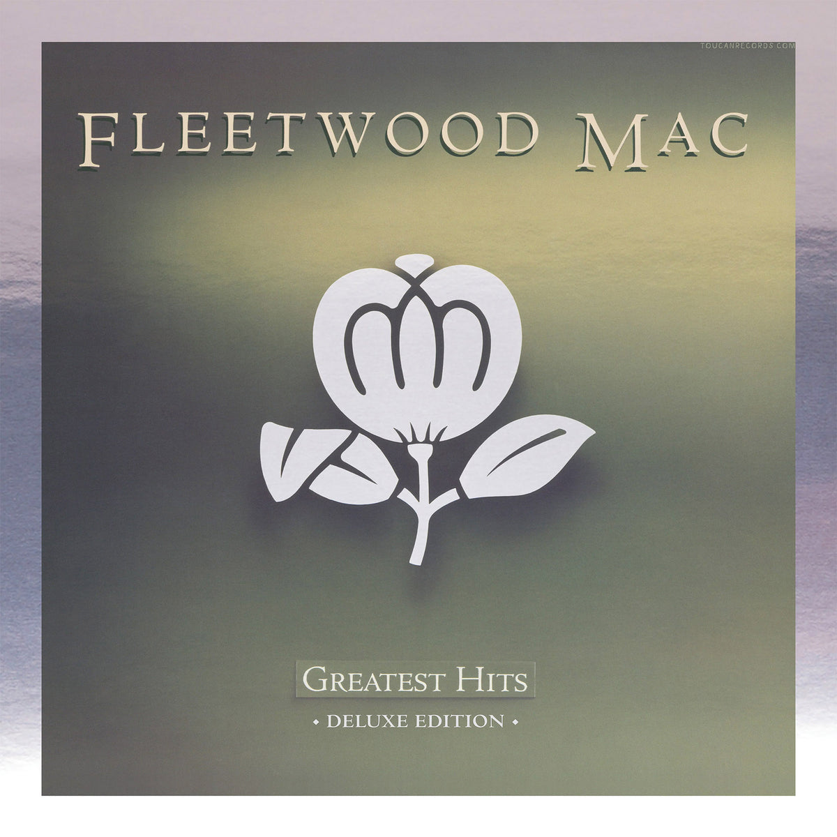 Fleetwood Mac Greatest Hits album cover art for the deluxe 2LP translucent white vinyl edition at ToucanRecords.com