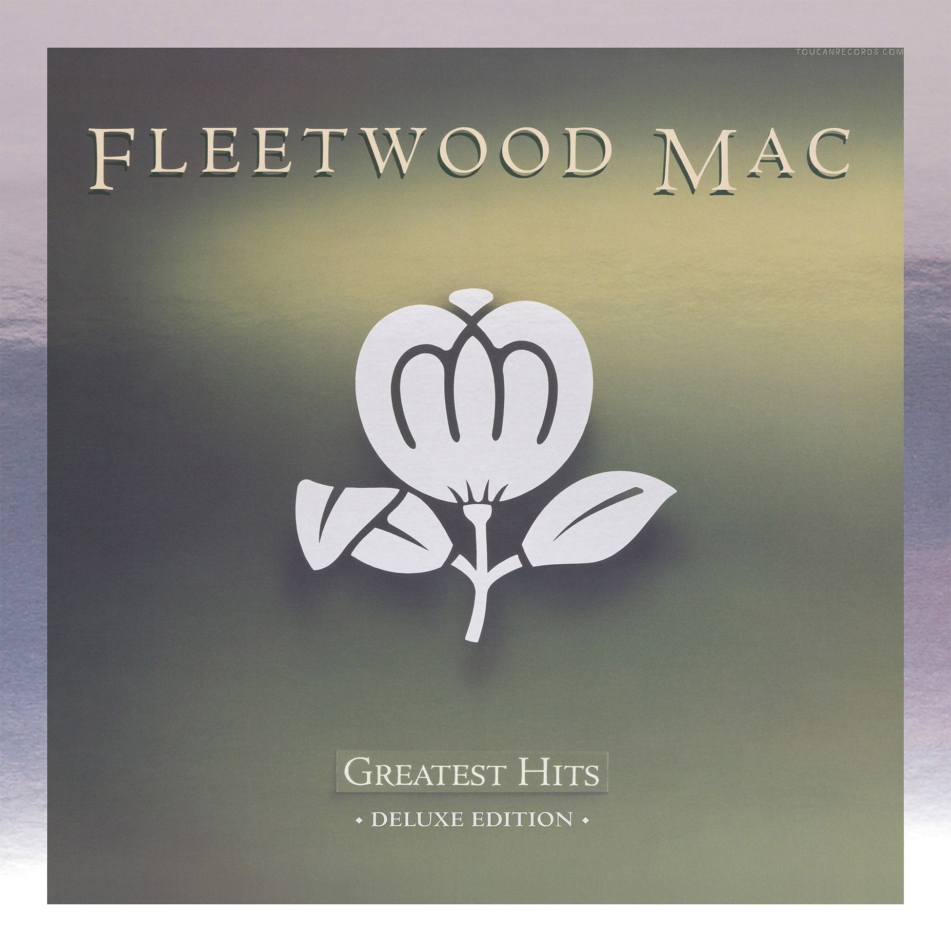 Fleetwood Mac Greatest Hits album cover art for the deluxe 2LP translucent white vinyl edition at ToucanRecords.com