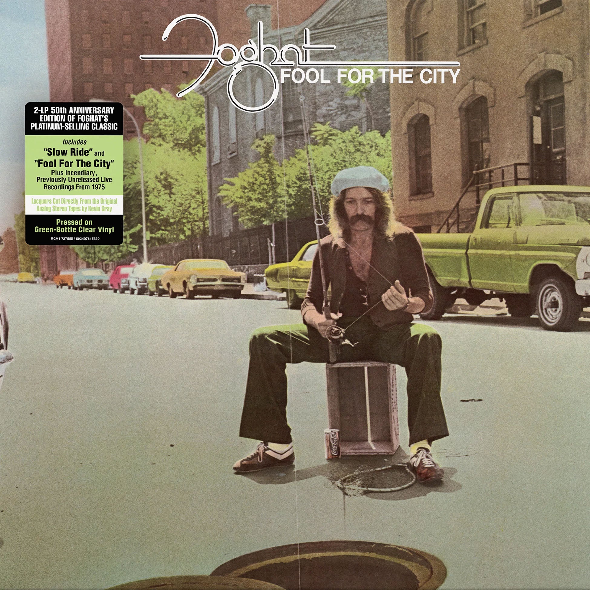 Foghat - Fool for the City album cover, bottle-green clear vinyl 2LP, 50th anniversary gatefold edition