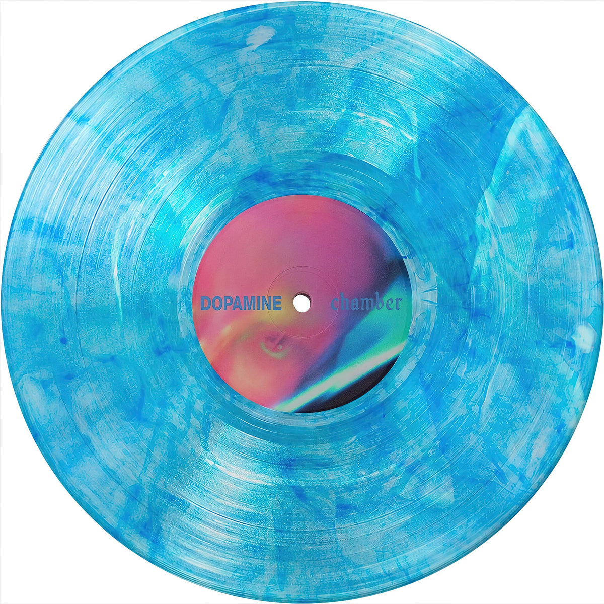 Fontaines D.C. - Dopamine Chamber Blue Marble vinyl LP disc featuring swirling light and dark blue patterns with multicolored center label