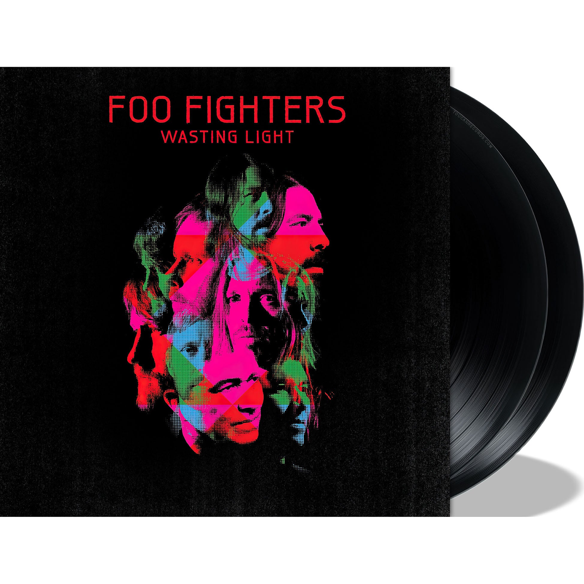Foo Fighters - Wasting Light vinyl packshot, 180g black 2LP, 45 RPM gatefold with printed inner sleeves