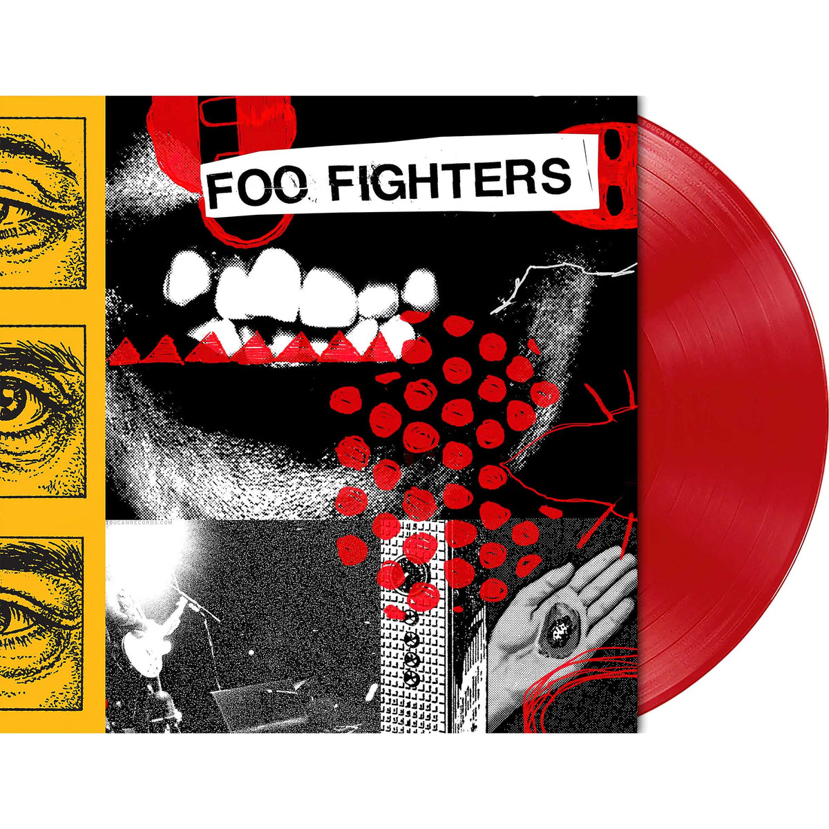Foo Fighters Your Favorite Toy vinyl packshot, red opaque LP, Indie Exclusive, printed disc sleeve and poster insert