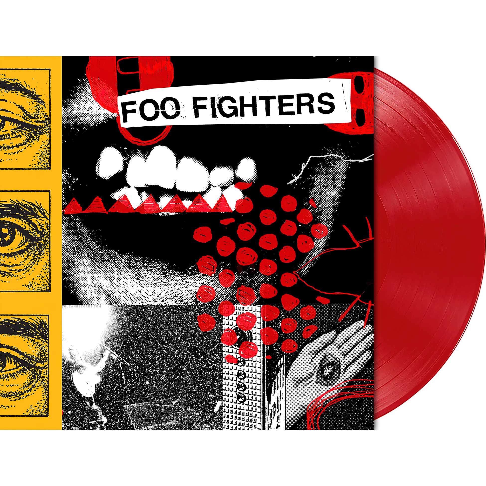 Foo Fighters Your Favorite Toy vinyl packshot, red opaque LP, Indie Exclusive, printed disc sleeve and poster insert