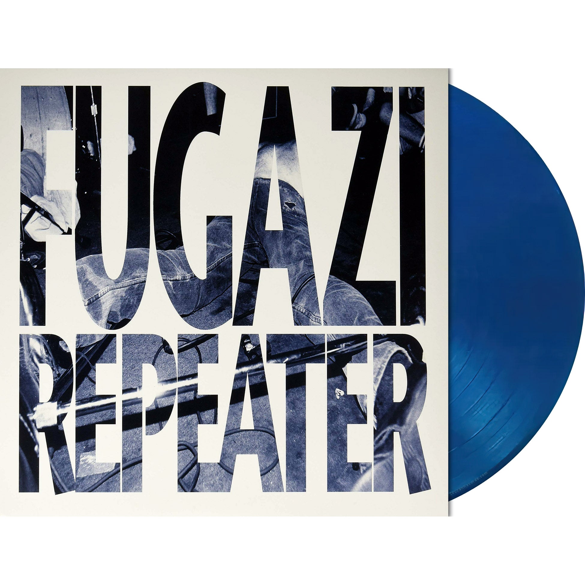 Fugazi - Repeater vinyl packshot, blue colored LP, independent punk rock / post-hardcore