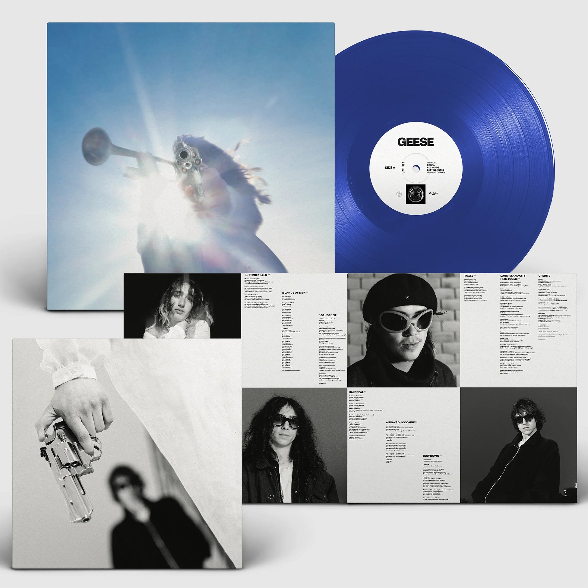 Geese - Getting Killed packshot, blue vinyl indie exclusive pressing, contemporary art rock with foldout insert