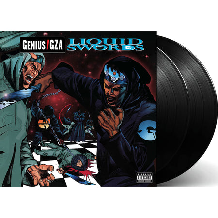 Genius/GZA - Liquid Swords packshot, heavyweight 2 LP black vinyl pressing, revered rap legacy release — now available via ToucanRecords.com

