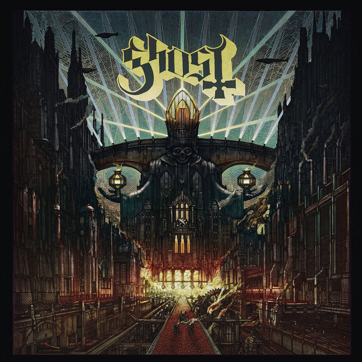 Ghost - Meliora album cover artwork, indie exclusive surge colored vinyl LP, occult rock, melodic metal