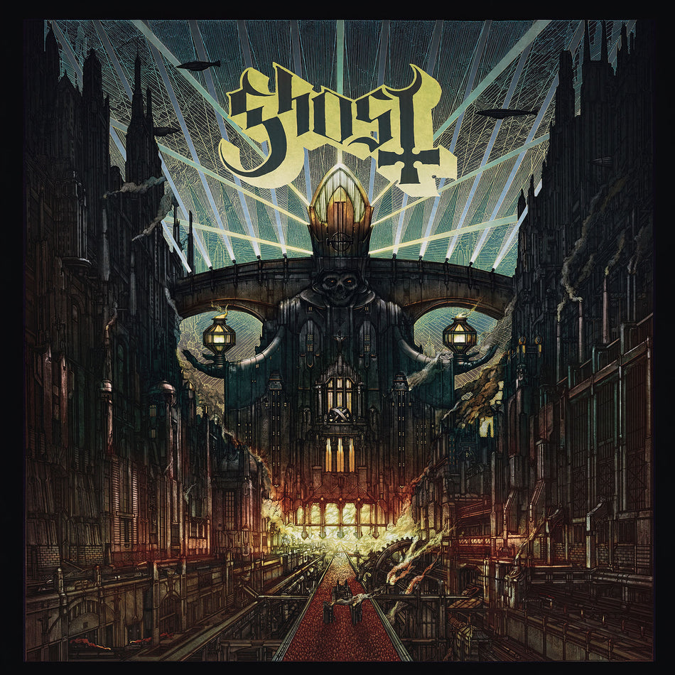 Ghost - Meliora album cover artwork, indie exclusive surge colored vinyl LP, occult rock, melodic metal