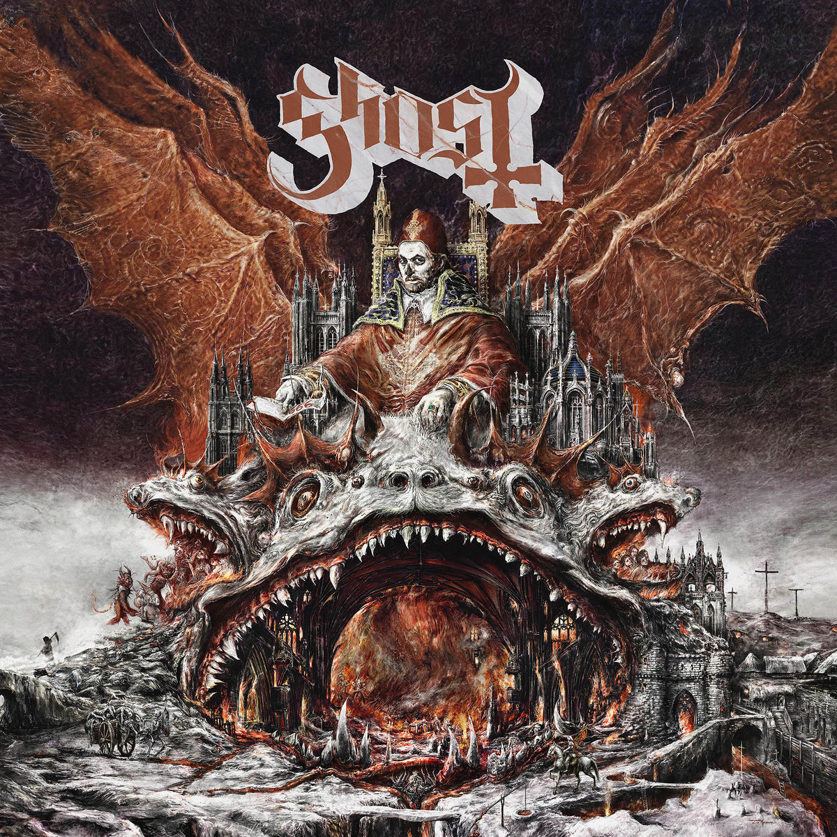 Ghost - Prequelle album cover, deluxe edition clear with black smoke vinyl, includes foldout poster