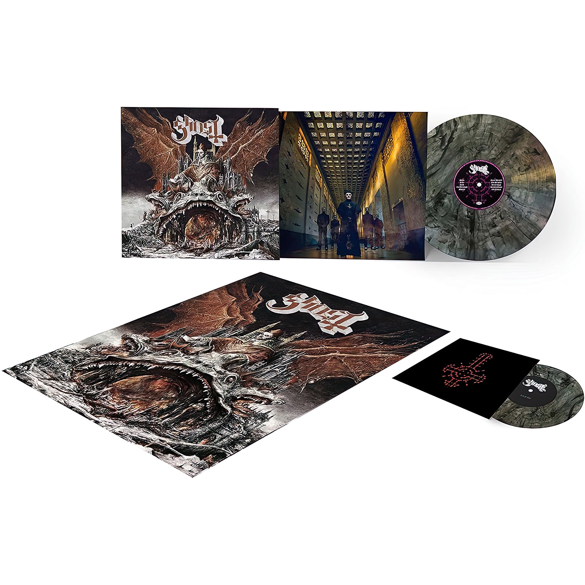 Ghost - Prequelle packshot, clear vinyl with black smoke effect, deluxe edition, 7-inch bonus single, poster, 2018 heavy metal release