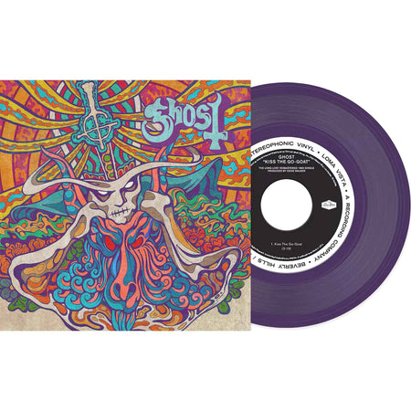 Ghost, Seven Inches Of Satanic Panic, 7 Inch Single, Purple Vinyl, picture sleeve, cover, vinyl, 45 rpm, kiss the go-goat, mary on a cross,
