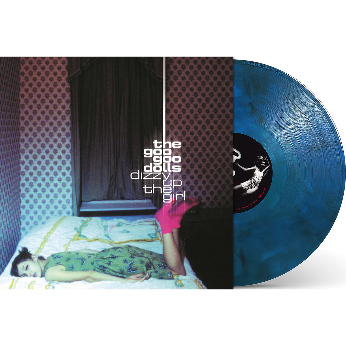 Goo Goo Dolls - Dizzy Up The Girl packshot, Blue Iris colored vinyl LP Anniversary Edition at ToucanRecords.com. Swirl vinyl effect.