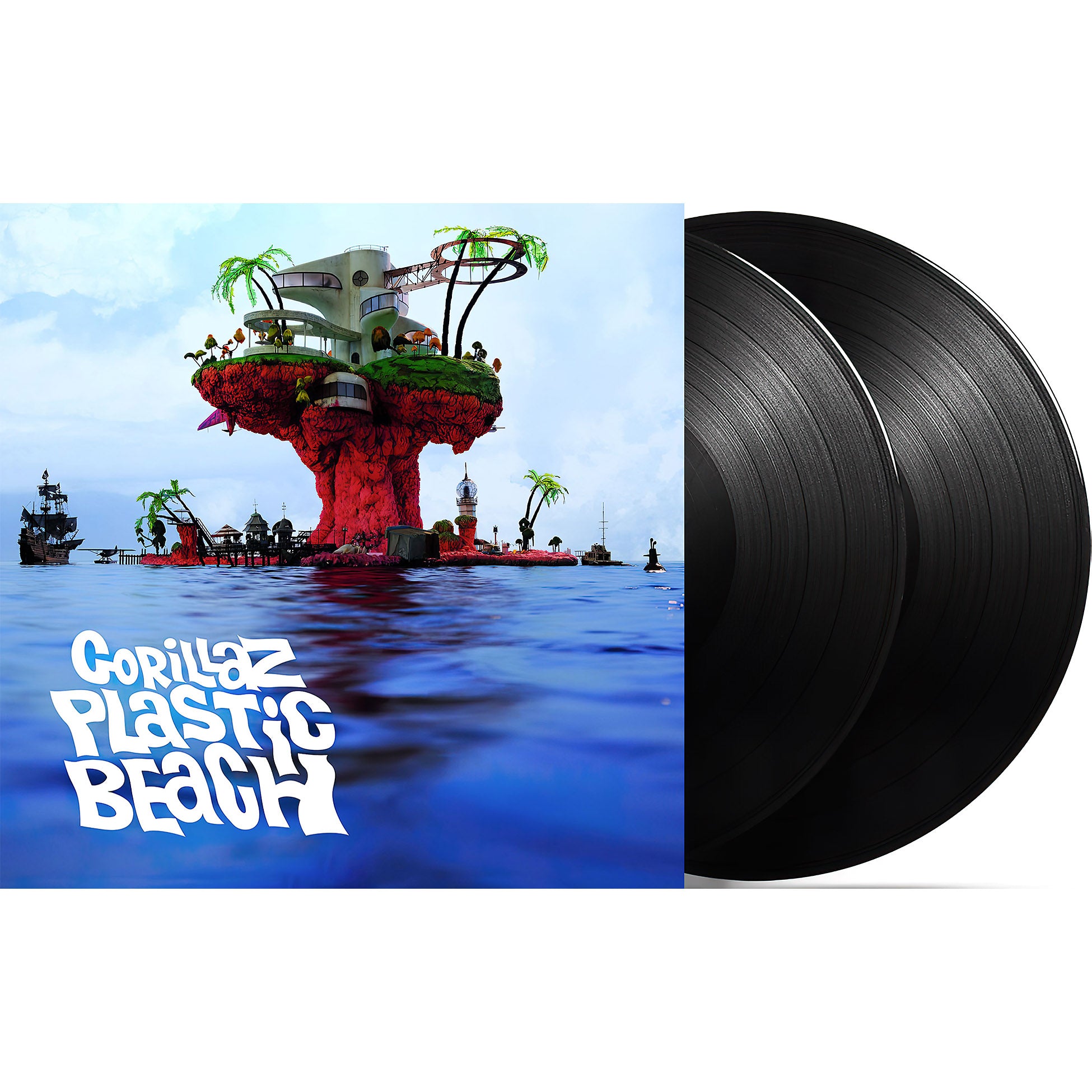 Gorillaz - Plastic Beach packshot, 2LP black vinyl, alternative and art pop