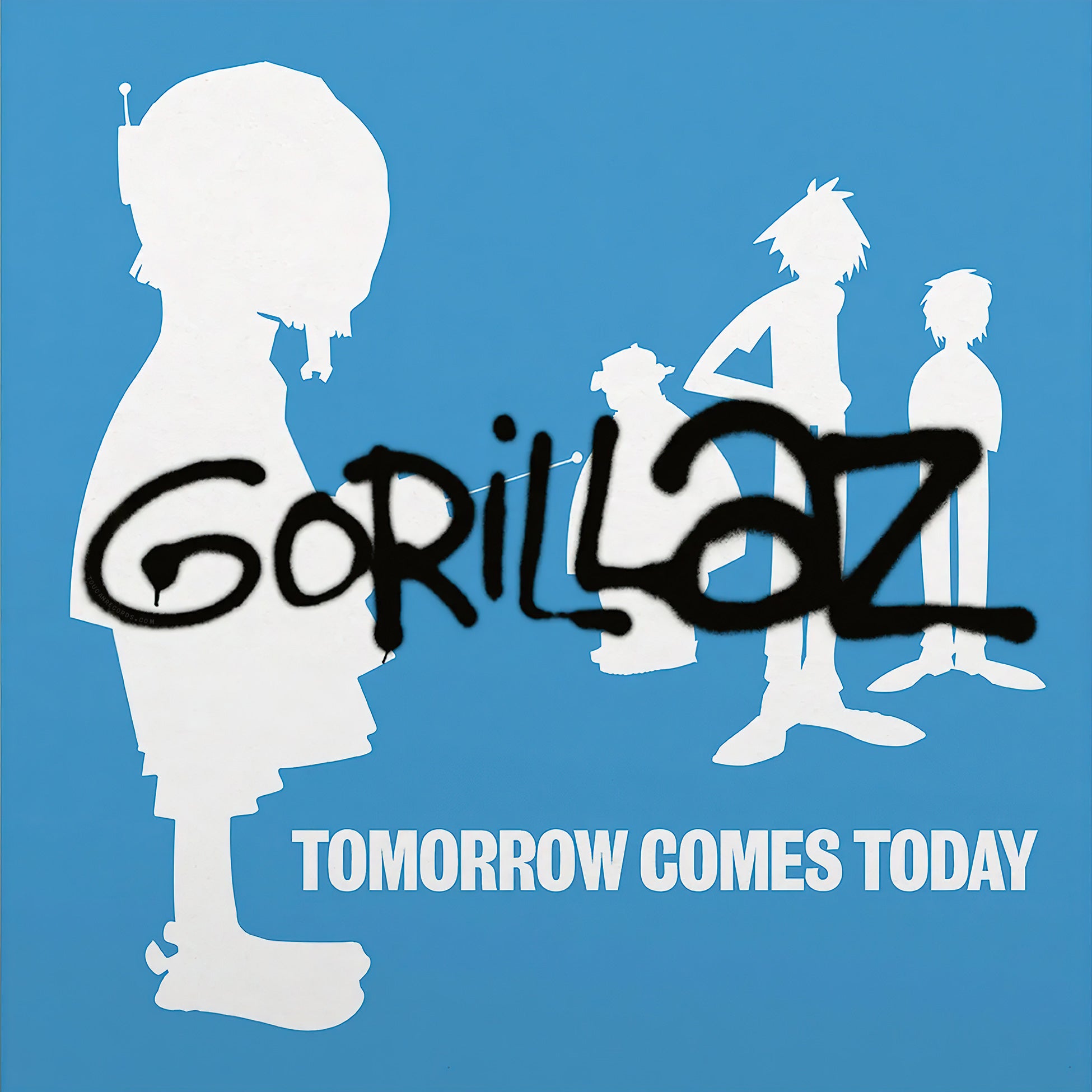 Gorillaz - Tomorrow Comes Today EP album cover, 25th anniversary blue and white vinyl limited edition