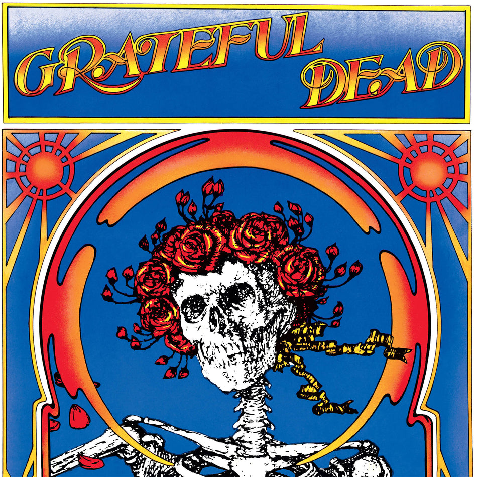 Grateful Dead Skull & Roses clear yellow 2LP vinyl album cover available at ToucanRecords.com for jam rock fans. Limited Edition 50th Anniversary